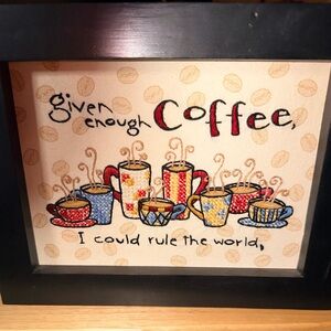 Framed 9x7 Coffee Art with Colorful Mugs